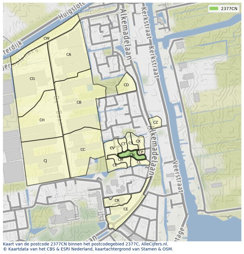 Afbeelding van het postcodegebied 2377 CN op de kaart.