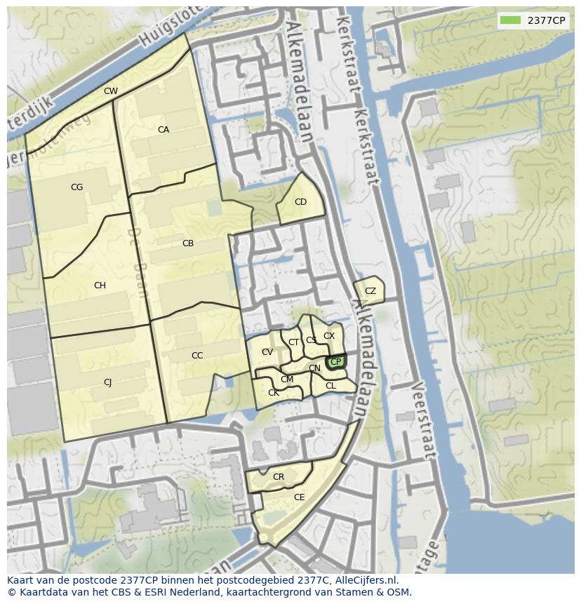Afbeelding van het postcodegebied 2377 CP op de kaart.