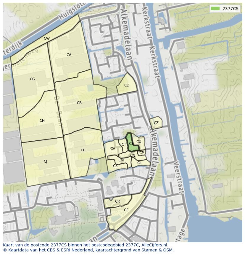 Afbeelding van het postcodegebied 2377 CS op de kaart.