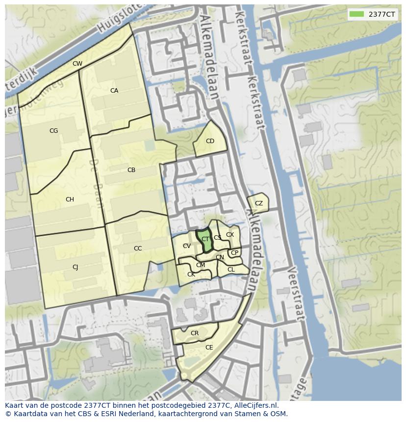 Afbeelding van het postcodegebied 2377 CT op de kaart.