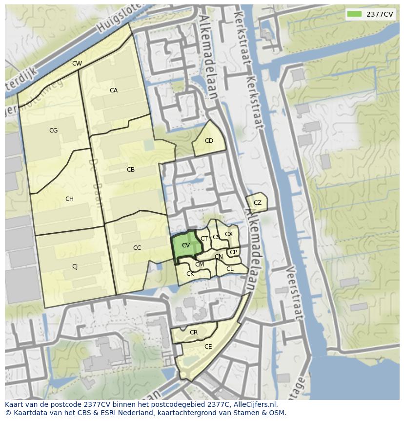 Afbeelding van het postcodegebied 2377 CV op de kaart.