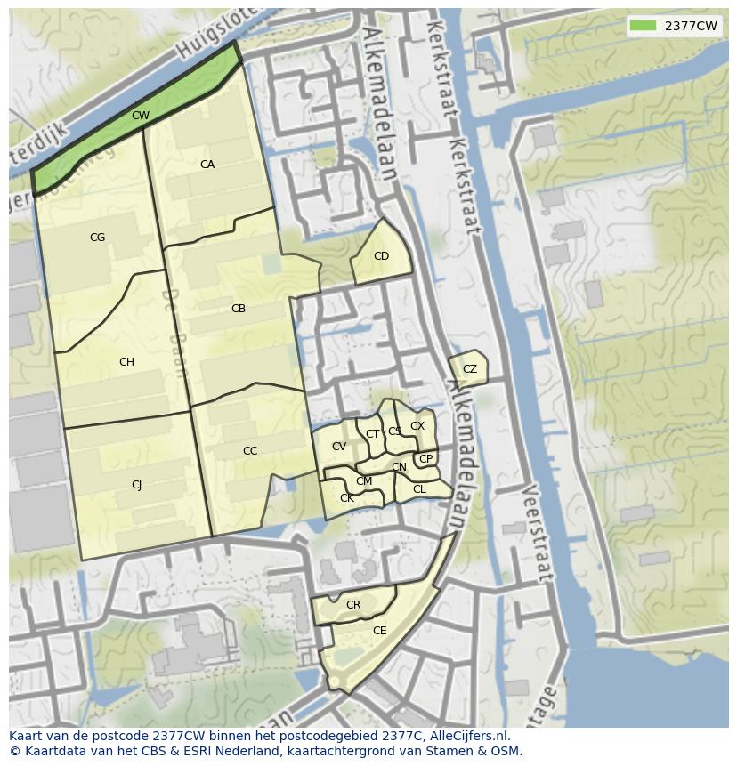 Afbeelding van het postcodegebied 2377 CW op de kaart.