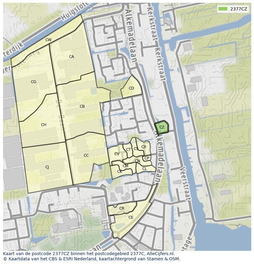 Afbeelding van het postcodegebied 2377 CZ op de kaart.