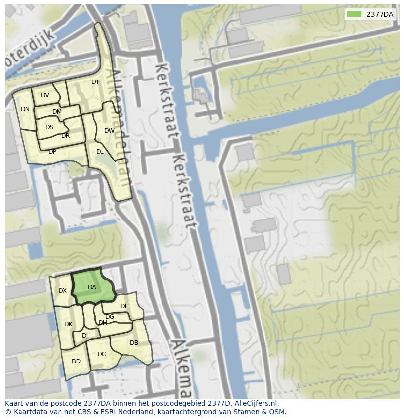 Afbeelding van het postcodegebied 2377 DA op de kaart.
