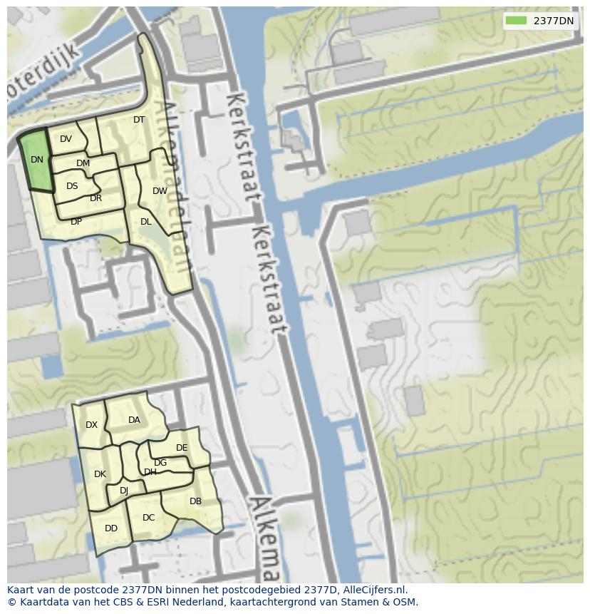 Afbeelding van het postcodegebied 2377 DN op de kaart.