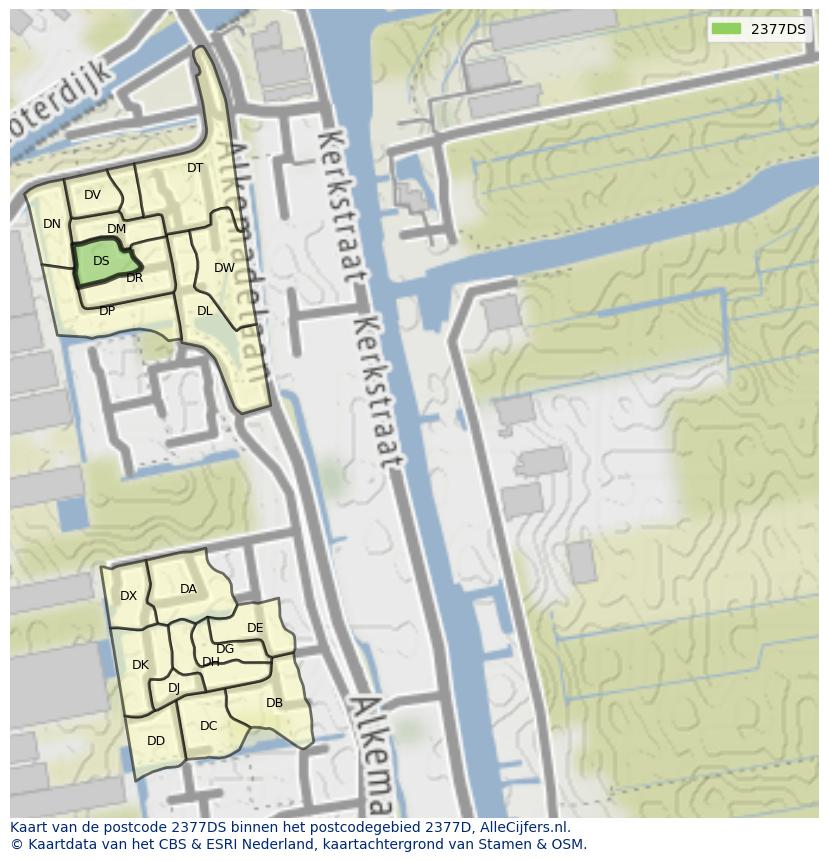 Afbeelding van het postcodegebied 2377 DS op de kaart.