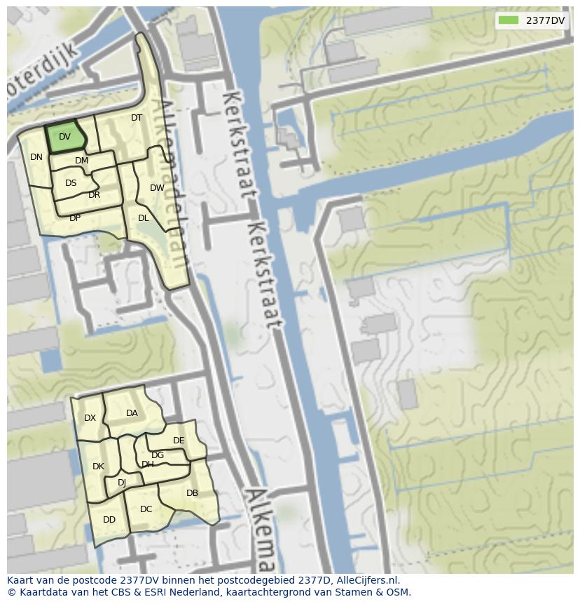 Afbeelding van het postcodegebied 2377 DV op de kaart.