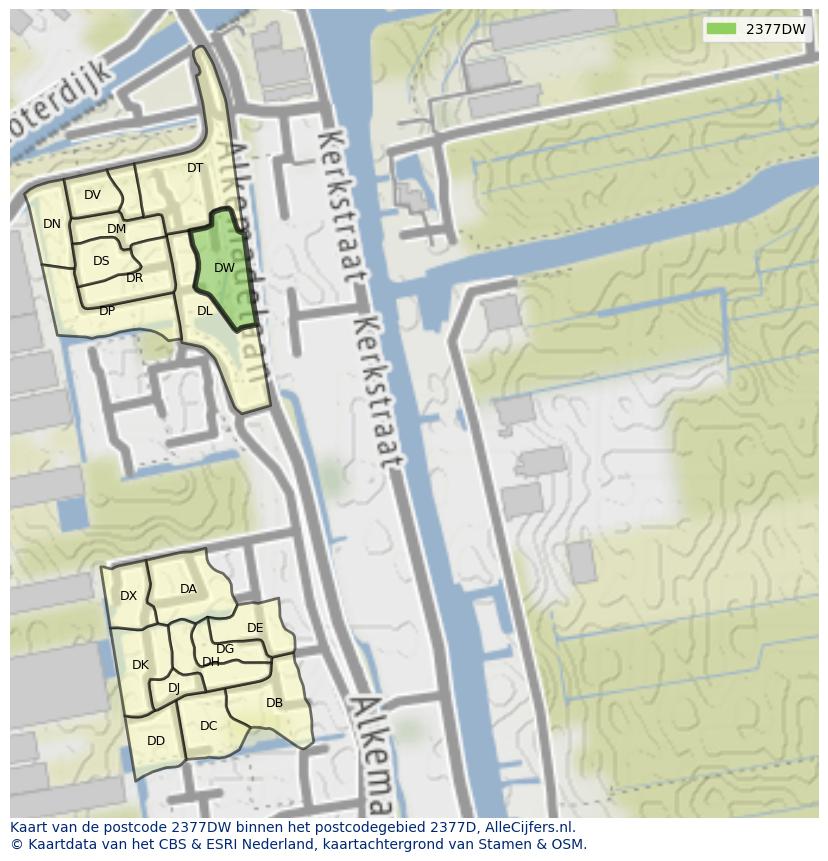 Afbeelding van het postcodegebied 2377 DW op de kaart.