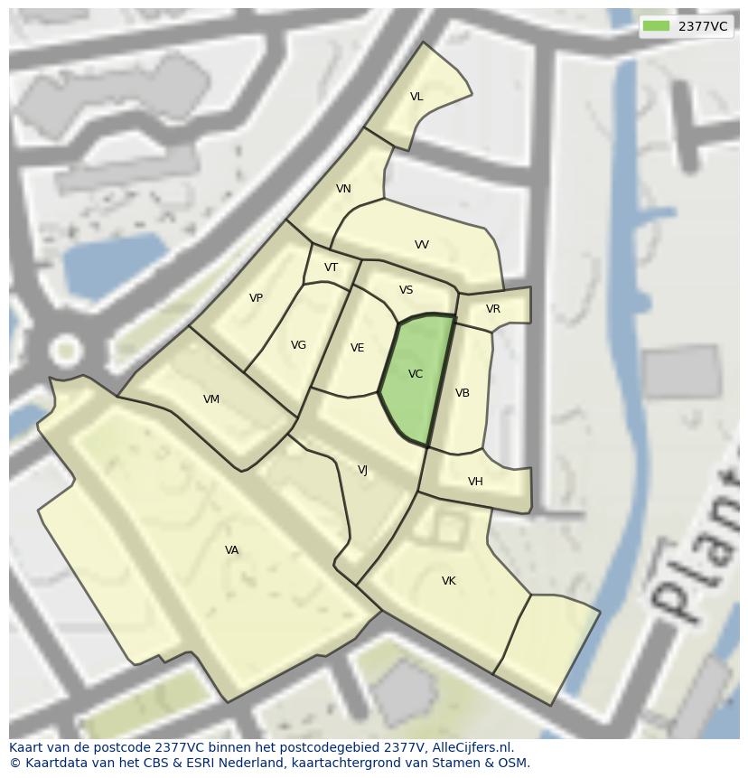 Afbeelding van het postcodegebied 2377 VC op de kaart.