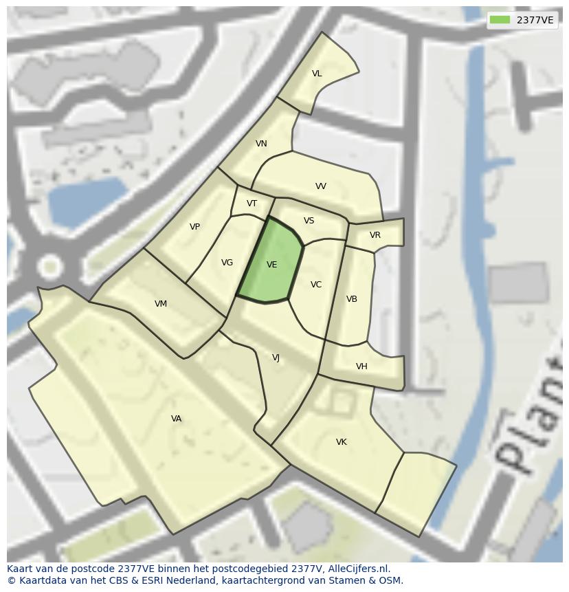 Afbeelding van het postcodegebied 2377 VE op de kaart.