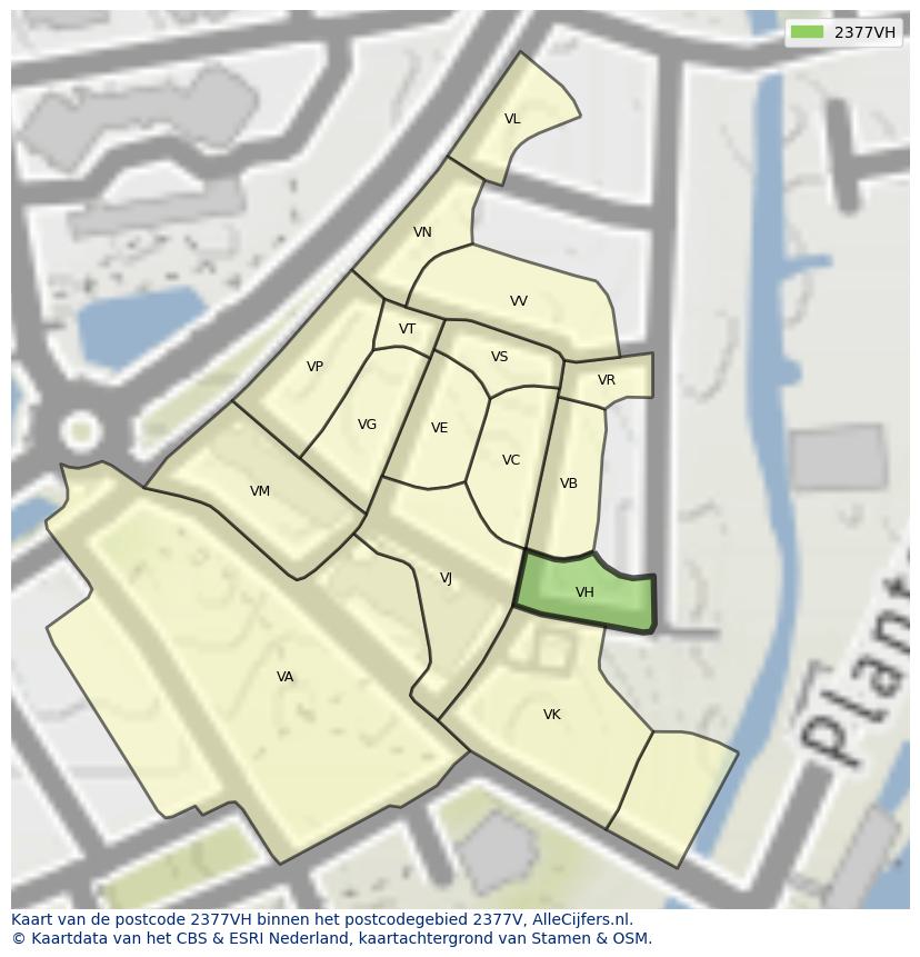 Afbeelding van het postcodegebied 2377 VH op de kaart.