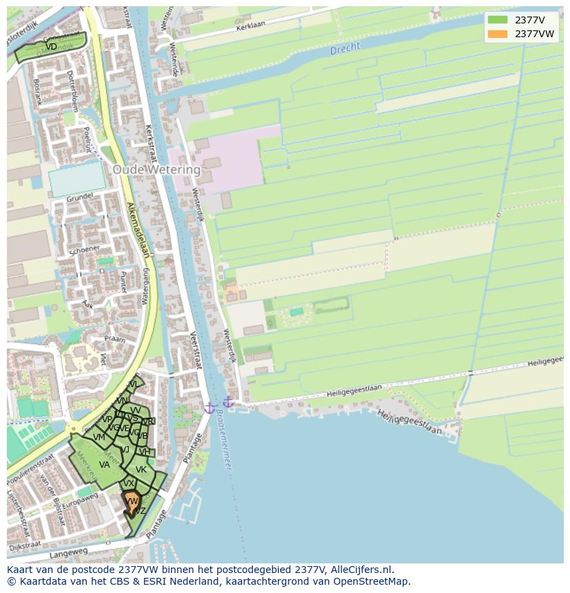 Afbeelding van het postcodegebied 2377 VW op de kaart.