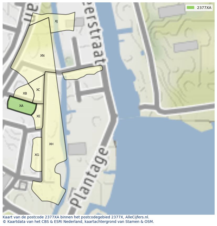 Afbeelding van het postcodegebied 2377 XA op de kaart.
