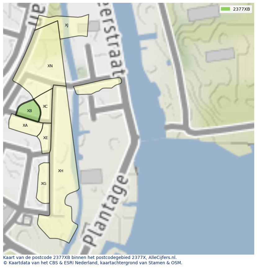 Afbeelding van het postcodegebied 2377 XB op de kaart.