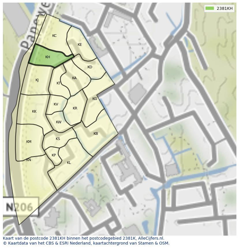 Afbeelding van het postcodegebied 2381 KH op de kaart.