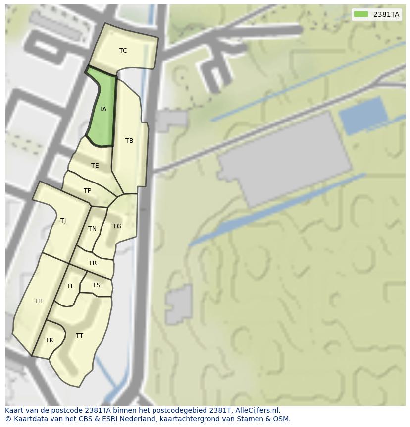 Afbeelding van het postcodegebied 2381 TA op de kaart.