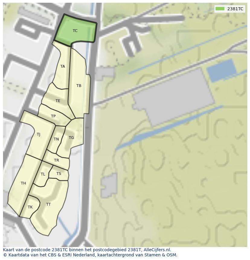 Afbeelding van het postcodegebied 2381 TC op de kaart.