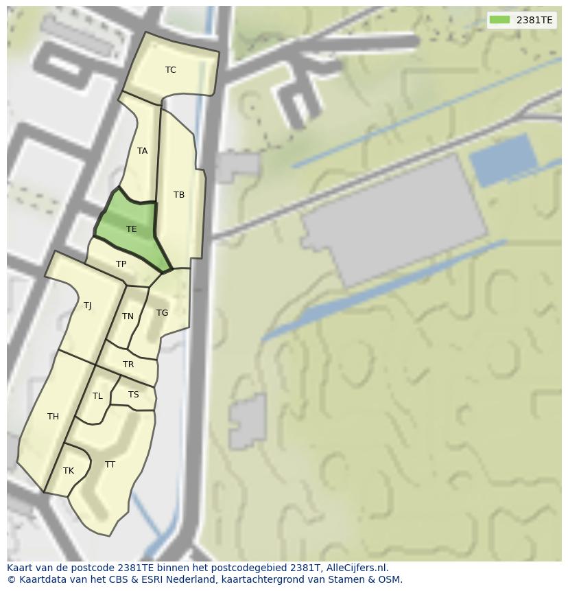 Afbeelding van het postcodegebied 2381 TE op de kaart.