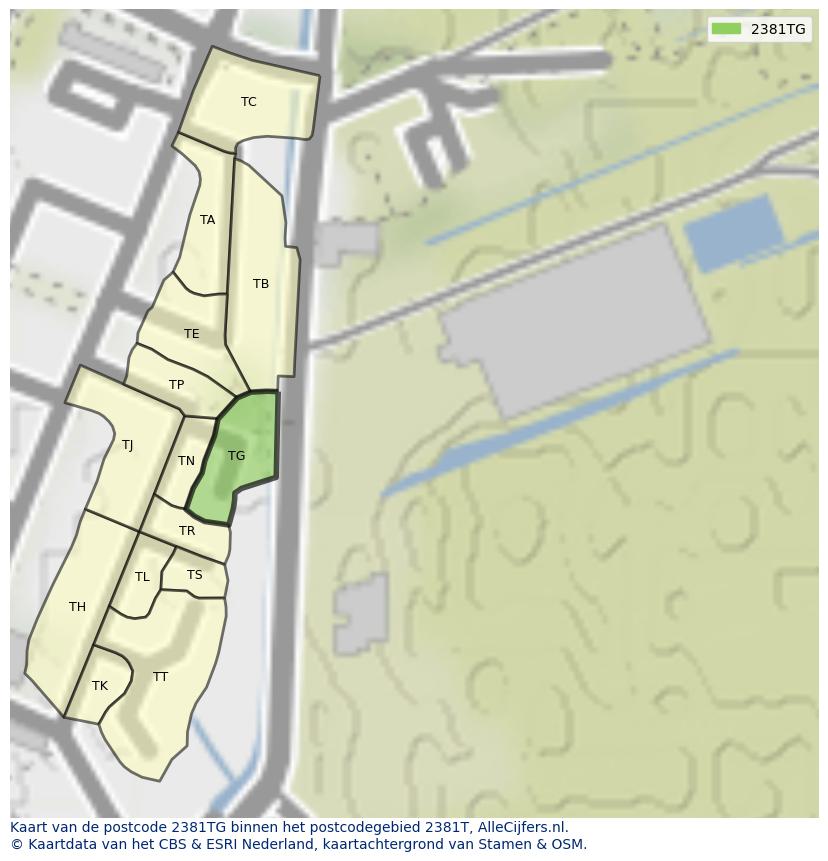 Afbeelding van het postcodegebied 2381 TG op de kaart.