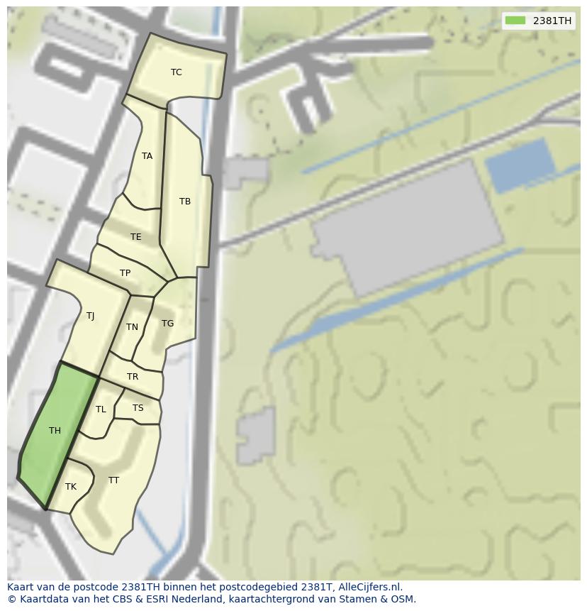 Afbeelding van het postcodegebied 2381 TH op de kaart.