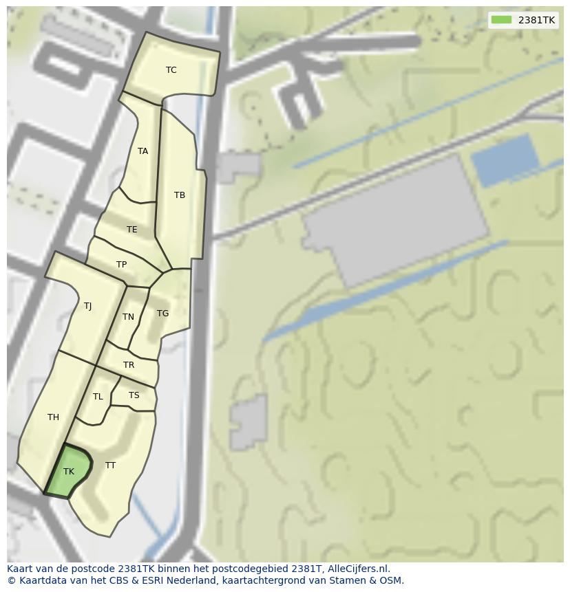 Afbeelding van het postcodegebied 2381 TK op de kaart.