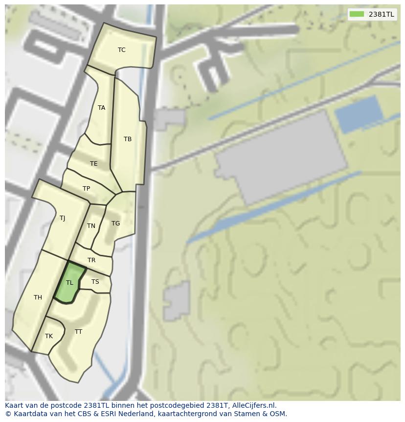 Afbeelding van het postcodegebied 2381 TL op de kaart.