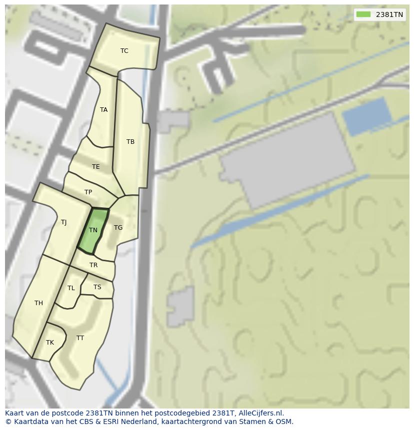 Afbeelding van het postcodegebied 2381 TN op de kaart.