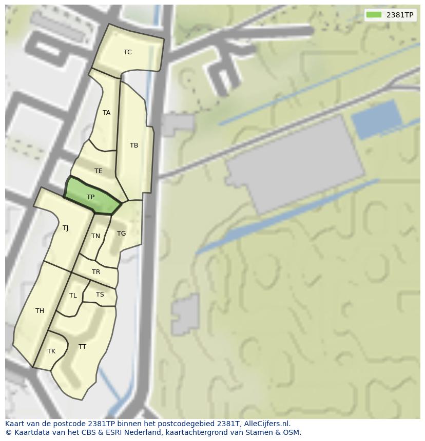 Afbeelding van het postcodegebied 2381 TP op de kaart.