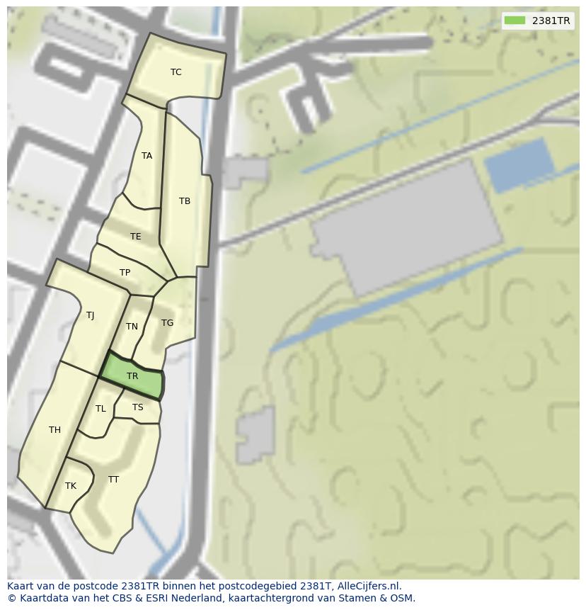 Afbeelding van het postcodegebied 2381 TR op de kaart.