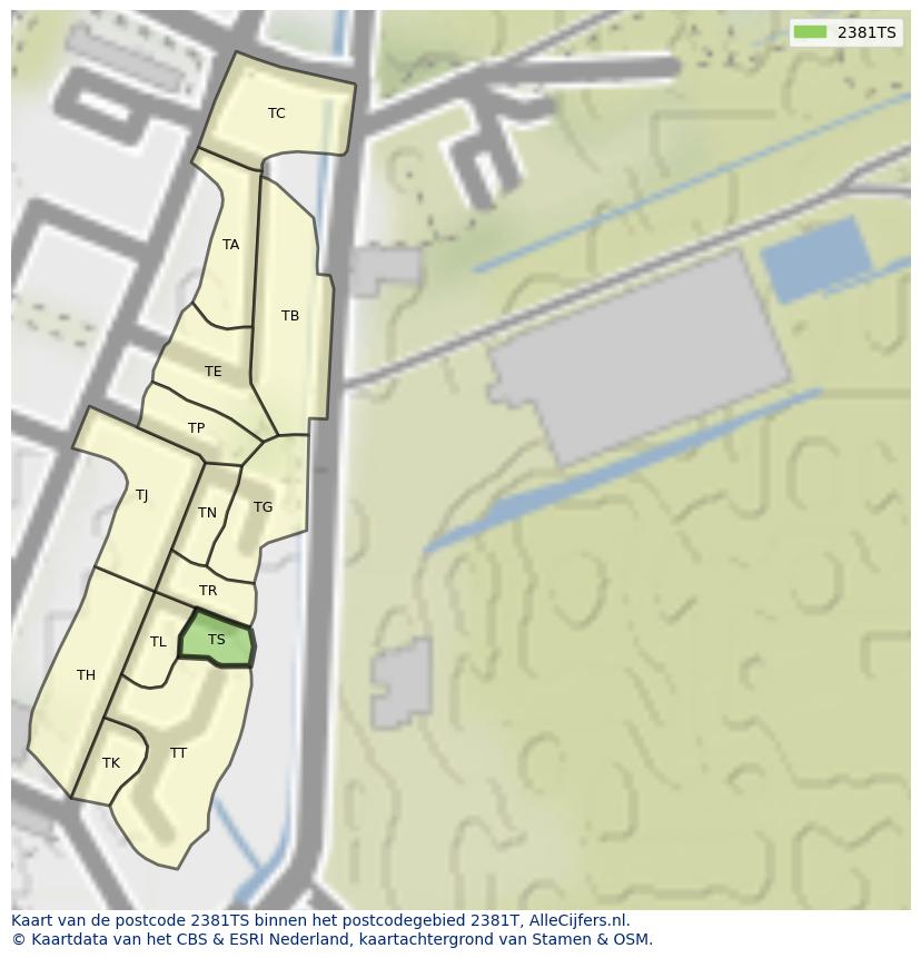 Afbeelding van het postcodegebied 2381 TS op de kaart.