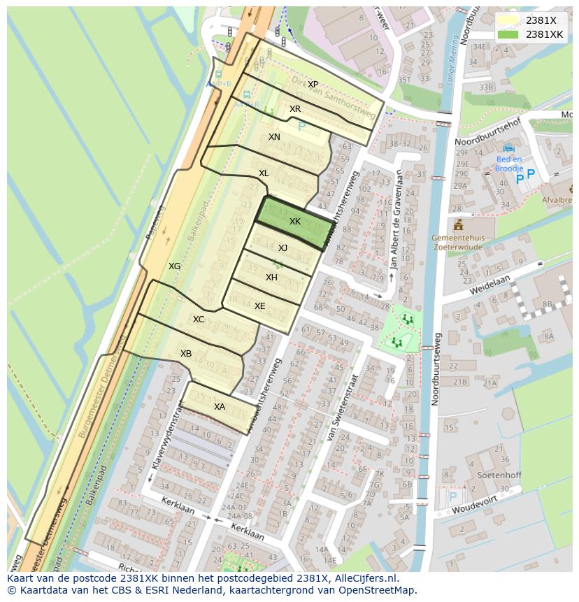 Afbeelding van het postcodegebied 2381 XK op de kaart.