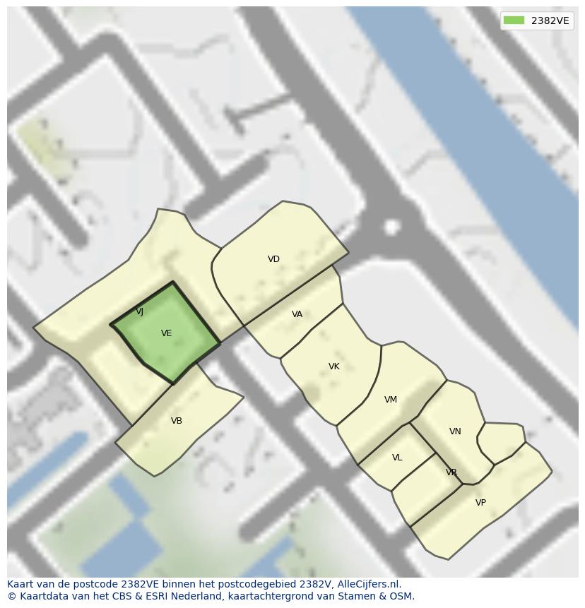 Afbeelding van het postcodegebied 2382 VE op de kaart.