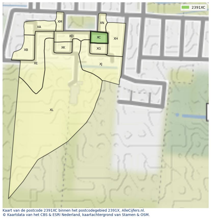 Afbeelding van het postcodegebied 2391 XC op de kaart.