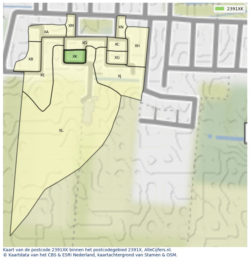 Afbeelding van het postcodegebied 2391 XK op de kaart.