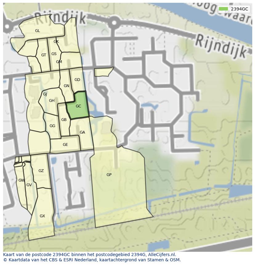 Afbeelding van het postcodegebied 2394 GC op de kaart.
