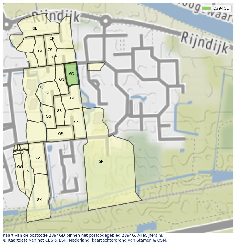 Afbeelding van het postcodegebied 2394 GD op de kaart.