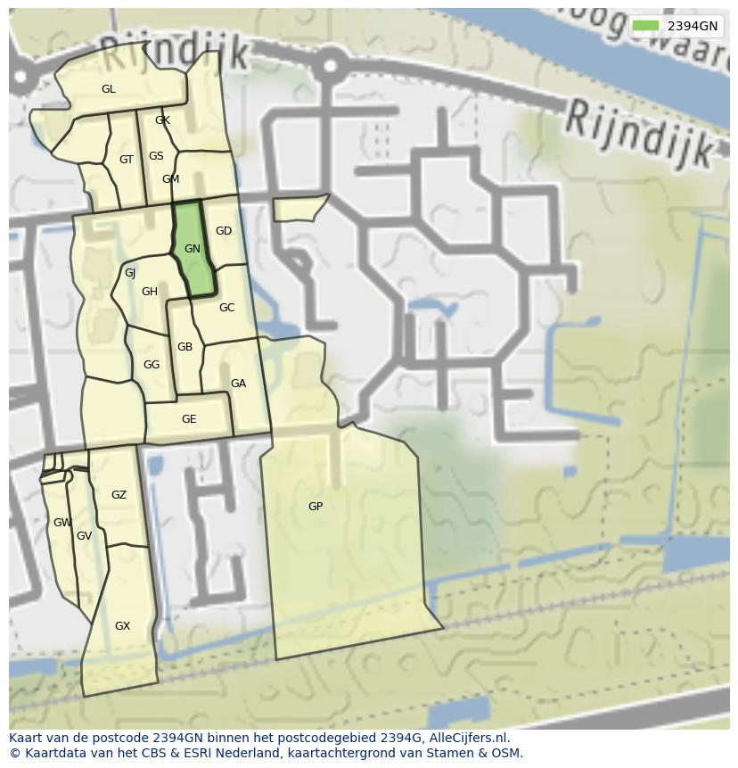 Afbeelding van het postcodegebied 2394 GN op de kaart.