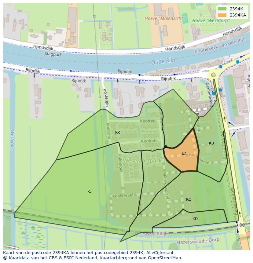Afbeelding van het postcodegebied 2394 KA op de kaart.