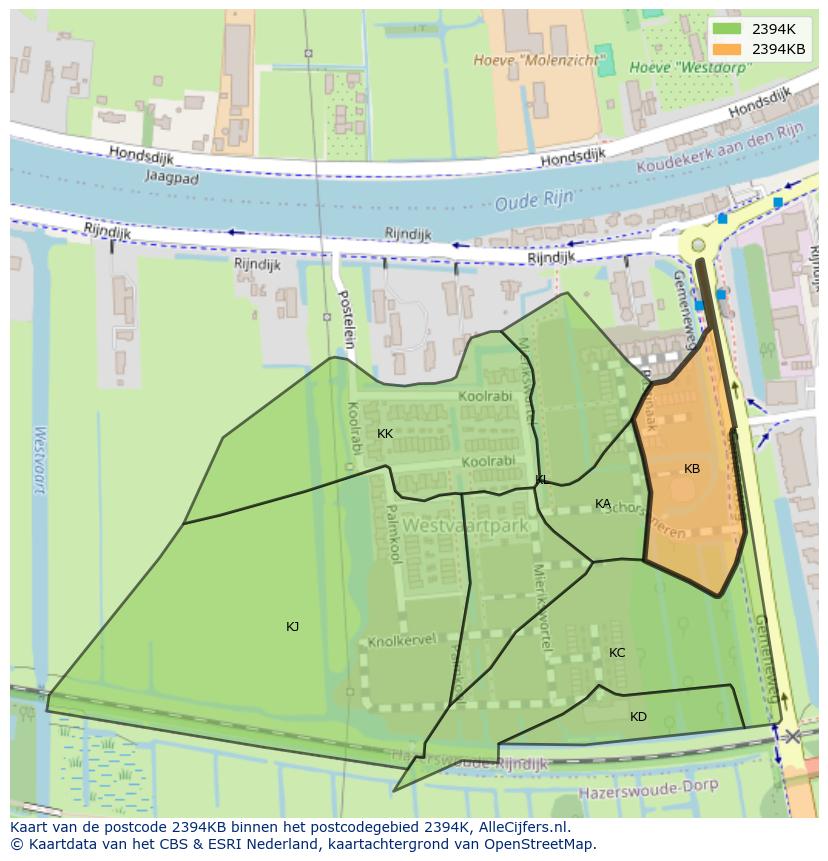 Afbeelding van het postcodegebied 2394 KB op de kaart.