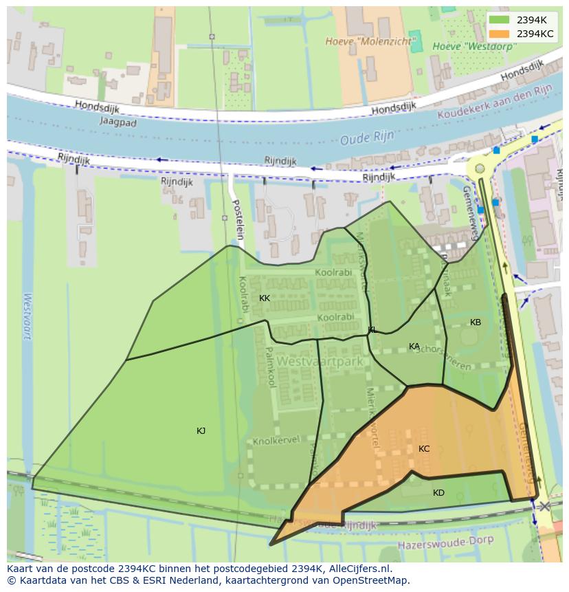 Afbeelding van het postcodegebied 2394 KC op de kaart.