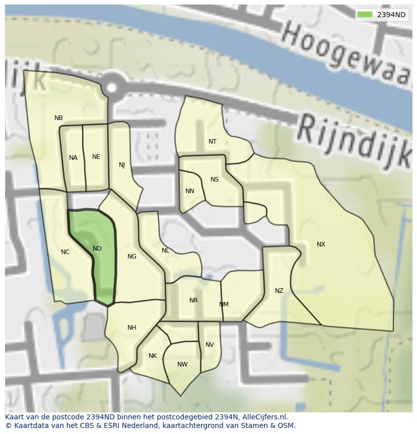 Afbeelding van het postcodegebied 2394 ND op de kaart.