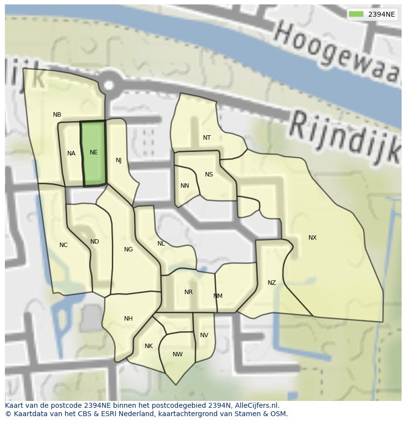 Afbeelding van het postcodegebied 2394 NE op de kaart.