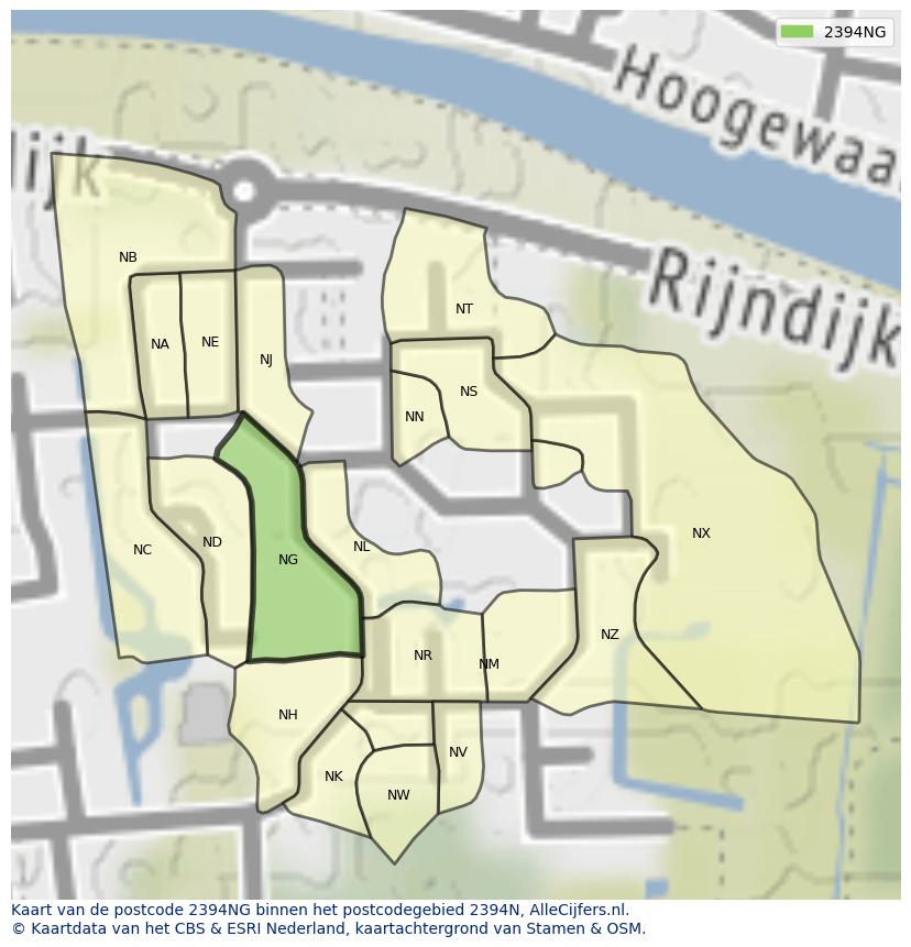 Afbeelding van het postcodegebied 2394 NG op de kaart.