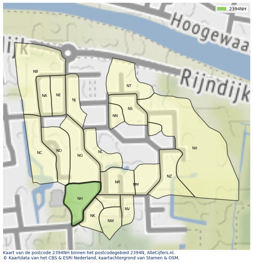 Afbeelding van het postcodegebied 2394 NH op de kaart.