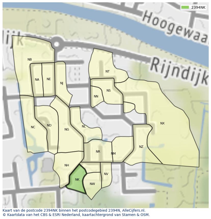 Afbeelding van het postcodegebied 2394 NK op de kaart.