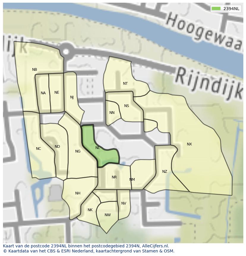 Afbeelding van het postcodegebied 2394 NL op de kaart.