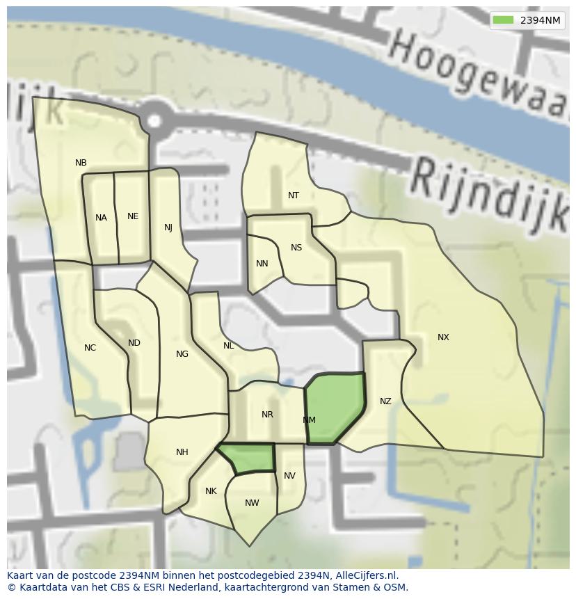 Afbeelding van het postcodegebied 2394 NM op de kaart.