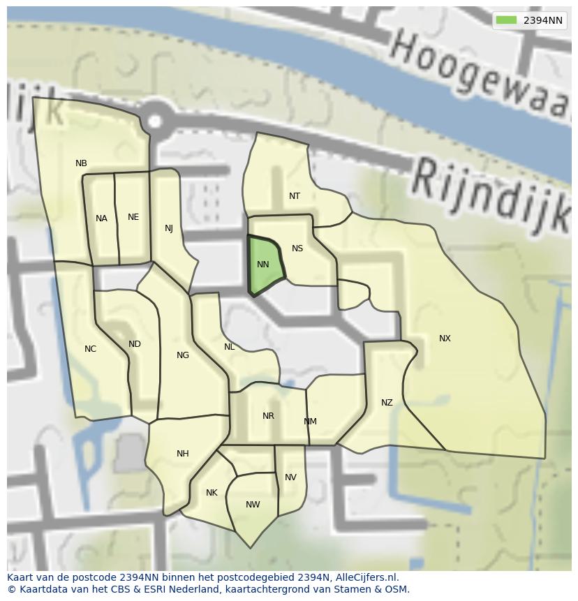 Afbeelding van het postcodegebied 2394 NN op de kaart.