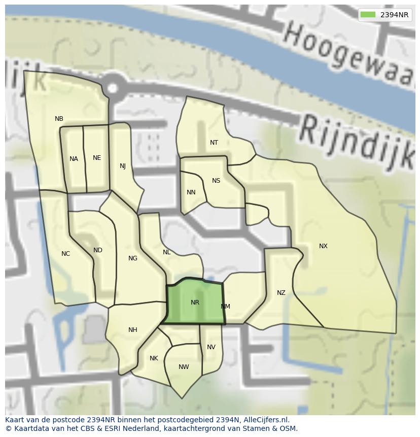 Afbeelding van het postcodegebied 2394 NR op de kaart.