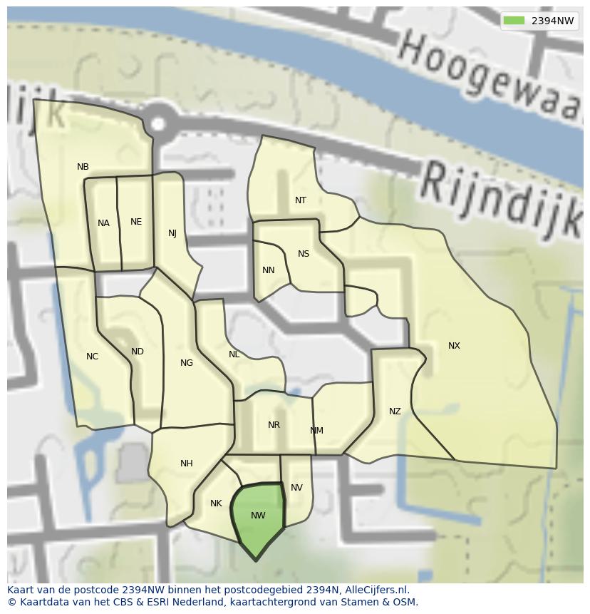 Afbeelding van het postcodegebied 2394 NW op de kaart.